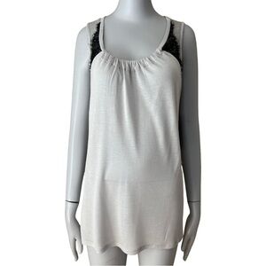 NWT ELLA MOSS Gray Modal Silk Tank Top with Black Lace Detail Size Small